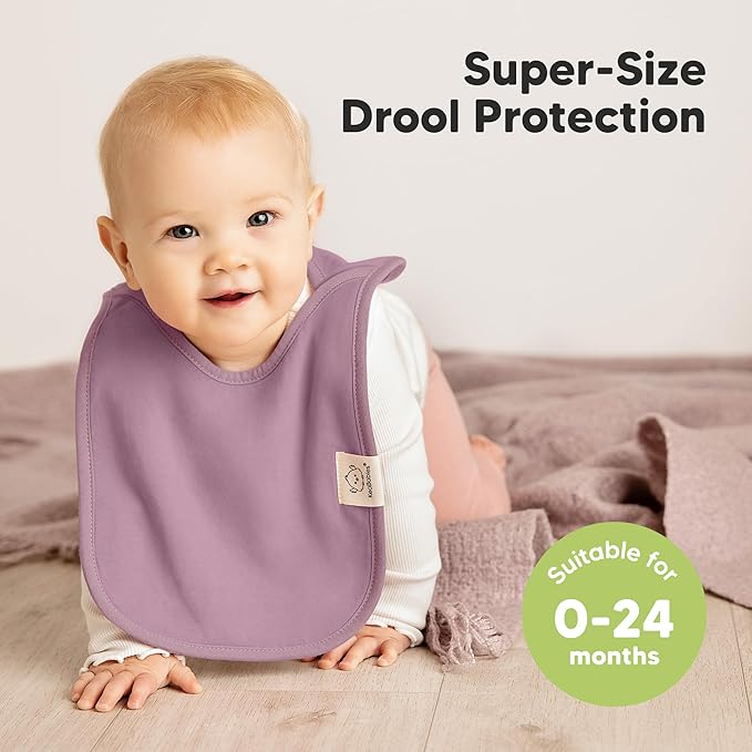 KeaBabies 8-Pack Bibs for Baby Girl, Boy - Pullover Large Baby Bibs for Drooling and Teething Infant, Newborn, Soft & Absorbent Organic Cotton, Long Torso Coverage Keep Toddler Clean & Dry (Mauve)