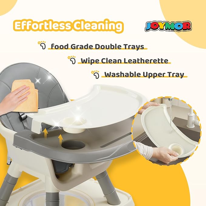 JOYMOR 7 in 1 High Chair for Babies and Toddlers, Convertible Kids Learning Table and Chair with Large Baske for Storage (Gray)