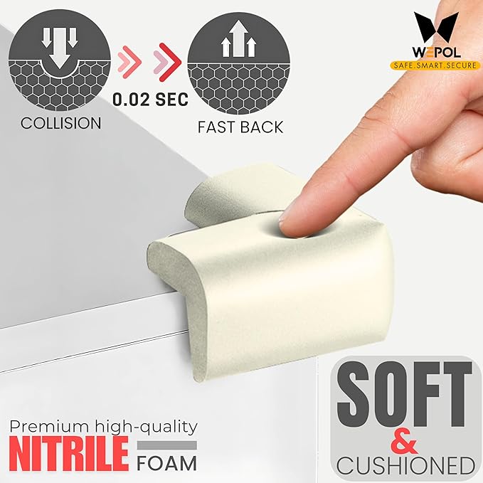 Soft Foam Corner Protectors for Baby, Bed Frame Corner Guards, Sharp Edge Desk Furniture Safety Cover Bumpers for Kids, 3M Adhesive Pre-Taped Rubber Padding Cushion (White, 8 Pack)