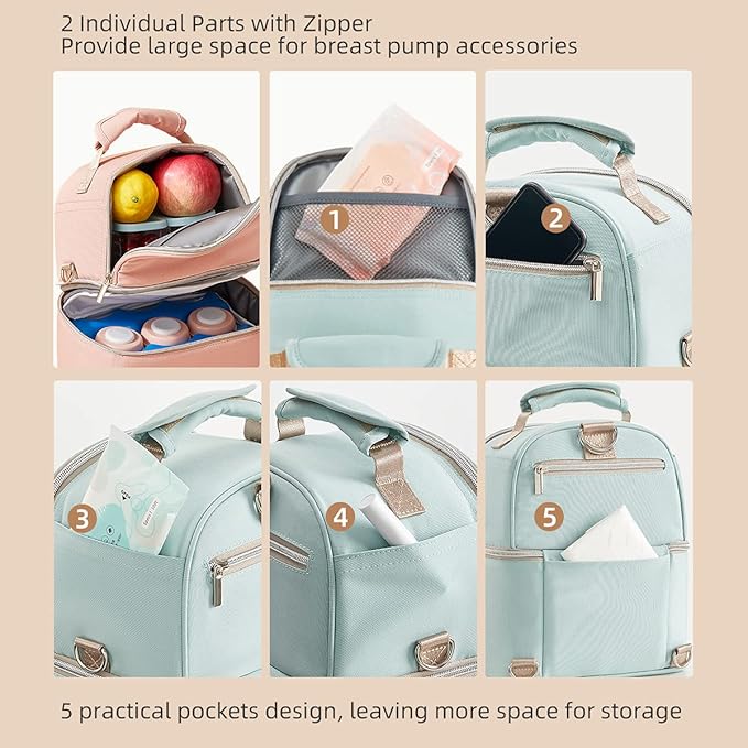 Breastmilk Cooler Bag with Ice Pack, Breast Milk Cooler Fits Up 10 Baby Bottle with Double Layer, Portable Breast Pump Cooler Travel Bag for Daycare and Nursing Moms