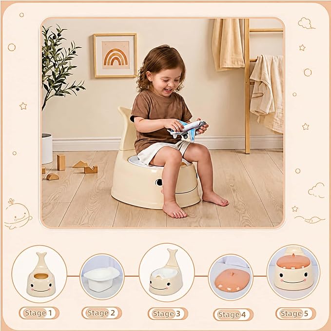 potty training toilet Potty Seat Baby Training Chair Boys Girls Toddler Whale Comfortable children 1-6 years old Baby toilet Animal seat with lid back potty trainer (Apricot color)