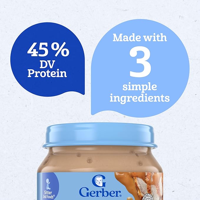 Gerber Stage 2 Baby Food, Turkey and Gravy Jar, Baby Food Poultry Puree, Baby Mealtime, Baby Puree Jars Glass, 10-Pack