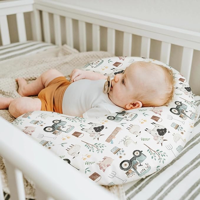Boho Farm Animals Baby Nursing Pillow Covers for Boy Girl Lamb Cow Chicken Duck Tractor Tree Nursery Slipcovers for Breastfeeding Pillows Spring Farm Life Soft Stretchy Cover for Newborn Infant