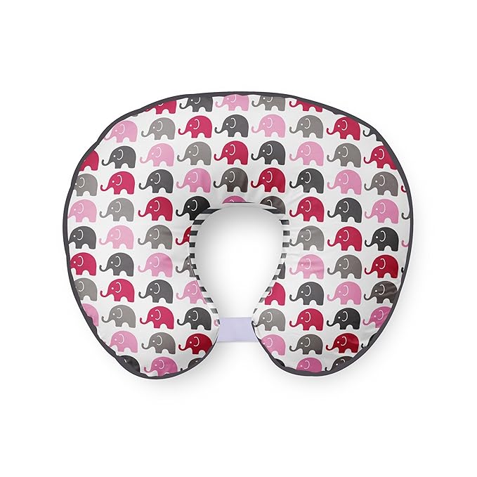 Bacati - Elephants Pink/Grey Nursing Pillow Cover Ultra-Soft 100% Cotton Fabric in a Fashionable Two-Sided Design, Fits All Hugster Nursing Pillows and Positioners