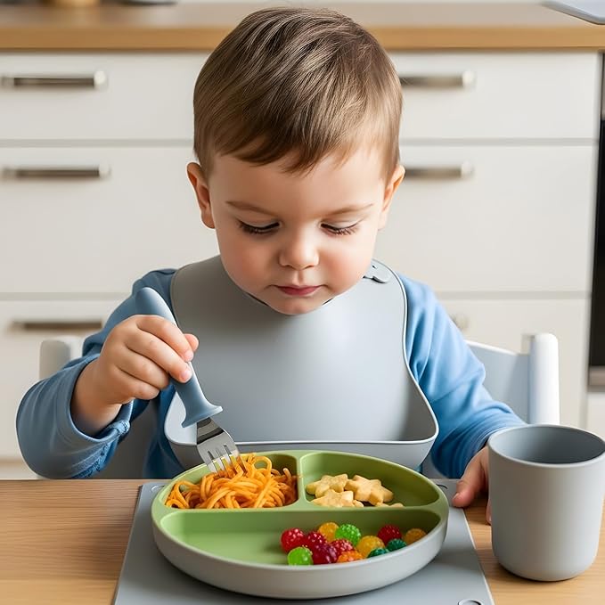 6 Pieces Toddler Forks, 18/8 Stainless Steel Kids Safe Utensils Set BPA Free, Children's Silverware Set with Silicone Round Handle for Self Feeding, Dishwasher Safe