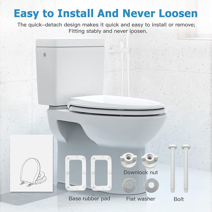 Elongated Toilet Seat with Built in Potty Training Seat, Potty Training Toilet Seat for Toddlers, Magnetic Kids Seat and Cover, Slow Close and Never Loosen, Fits both Adult and Child, White, 19"