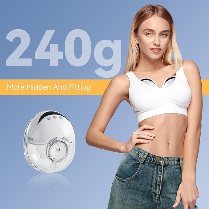 Hands Free Breast Pump Wearable MY-375 - Strong Suction, Low Noise, Wearable Breastfeeding Pump with 4 Mode &12 Levels, Portable Electric Breast Pump 24mm - 19/21/Insert/Flange, 2 Pack (White)