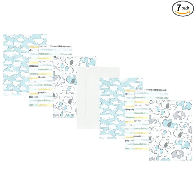 Hudson Baby Unisex Baby Cotton Flannel Burp Cloths, Neutral New Elephant 7-Pack, One Size