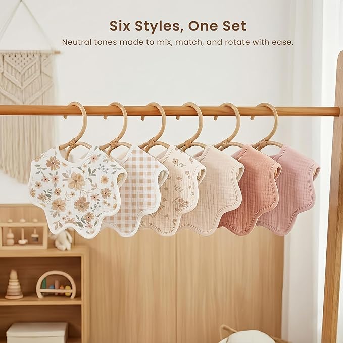 Konssy Muslin Baby Bibs 100% Cotton Absorbent Bandana Drool Bibs for Teething and Drooling, 6-Pack for Baby Boys & Girls