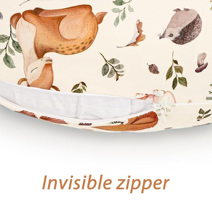Nursing Pillow Cover for Baby Boy and Girl, Ultra Soft Comfortable Stretchy Removable Slipcover for Newborn Breastfeeding Pillows, Woodland Animals