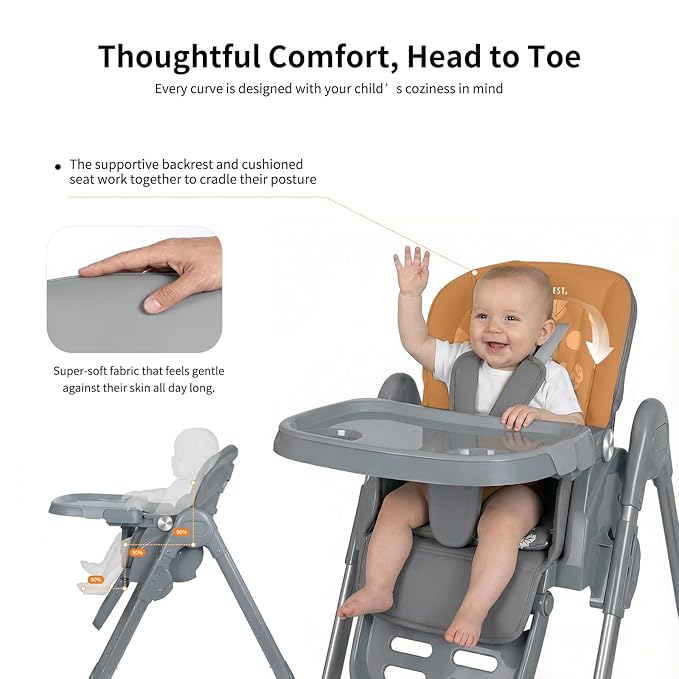High Chair for Babies and Toddlers, Baby High Chair with Removable Tray, Adjustable Backrest, Footrest Height Settings, Space-Saving Design, Foldable (Dark Gray)