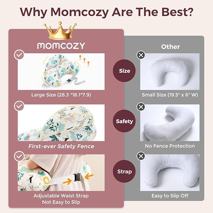 Momcozy Innovative Safety Guard Nursing Pillow for Breastfeeding- Wider Feeding Pillows for More Support for Mom & Baby- Easier Nursing & Hand Free- Fit for All, Removable Cotton Cover