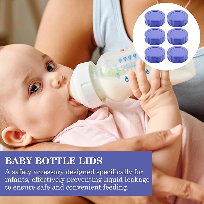 6pcs Baby Bottle Caps with Sealing Gasket, Travel and Storage Bottle Lids Airtight Replacement Caps for Wide Neck Glass Bottles (Purple)