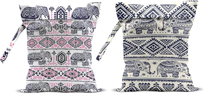 Elephant Gifts for Women, 2Pcs Elephant Print Wet Bags, Wet Dry Bag Reusable for Swimsuit, Travel, Diapers, Pool, Beach, Dirty Yoga Gym Clothes, Toiletries, Makeup Bag, Waterproof Birthday Gifts