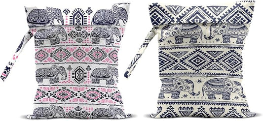 Elephant Gifts for Women, 2Pcs Elephant Print Wet Bags, Wet Dry Bag Reusable for Swimsuit, Travel, Diapers, Pool, Beach, Dirty Yoga Gym Clothes, Toiletries, Makeup Bag, Waterproof Birthday Gifts