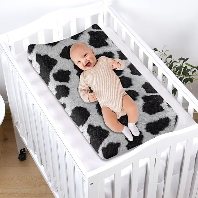 Cow Print Diaper Change Table Covers Removable Changing Pad Cover for Baby Easy to Install Cradle Mattress Sheets for All Season Gift for Holiday