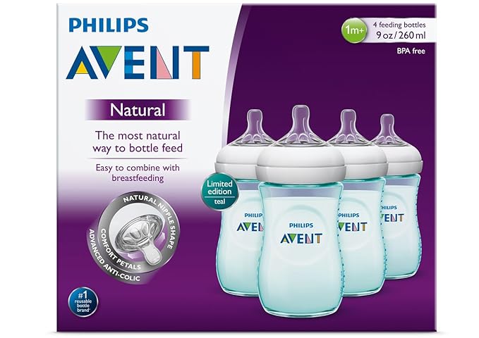 Philips AVENT Natural Bottle, Teal, 9 Ounce, 4 Count