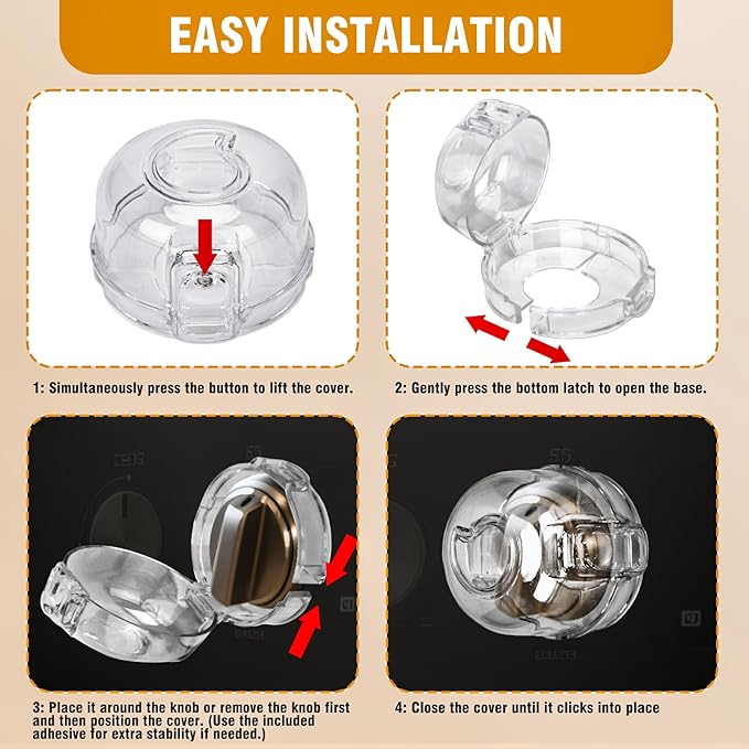 5PCS Stove Knob Covers for Child Safety - Fit Knobs UNDER 2.4" Diameter (Measure it). Heat Resistant, Child Proof Lock with Strong Adhesive & Oil-Proof, Semi-Transparent Cover for Stove and Oven
