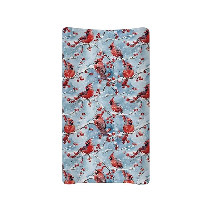 Christmas Changing Pad Cover for Baby Girls Boys, Bird Baby Nursery Diaper Changing Mat Sheets Fit for 32"x16" Changing Table Covers Blue Removable Soft Washable Xmas Decor
