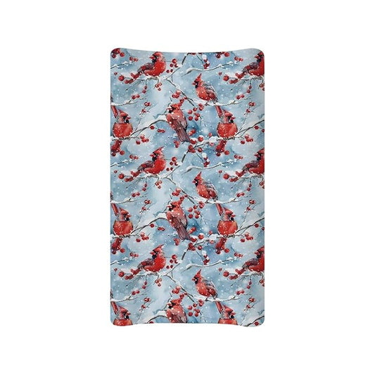 Christmas Changing Pad Cover for Baby Girls Boys, Bird Baby Nursery Diaper Changing Mat Sheets Fit for 32"x16" Changing Table Covers Blue Removable Soft Washable Xmas Decor