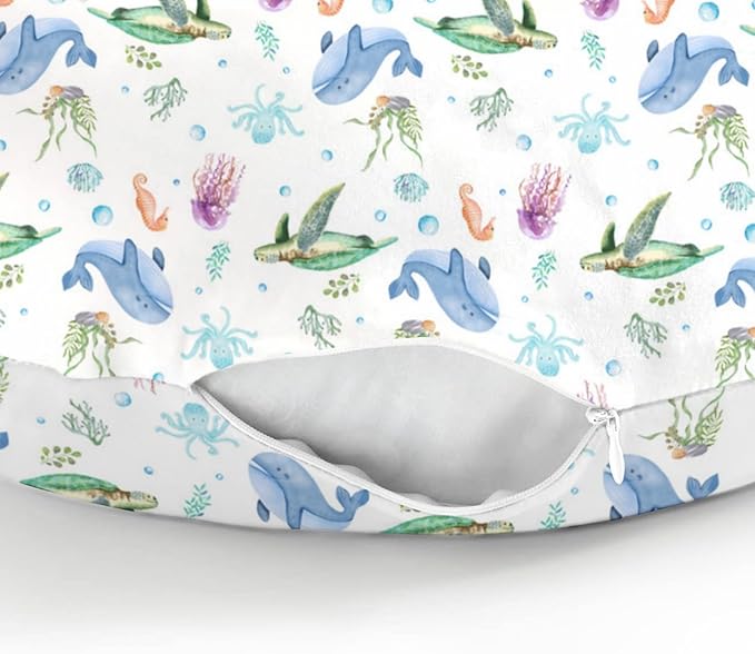 Boho Sea Animals Baby Nursing Pillow Covers for Boy Girl Sea Horse Turtle Whale Jellyfish Coral Nursing Pillow Slipcovers for Breastfeeding Pillows Soft Stretchy Removable Covers for Newborn Infant