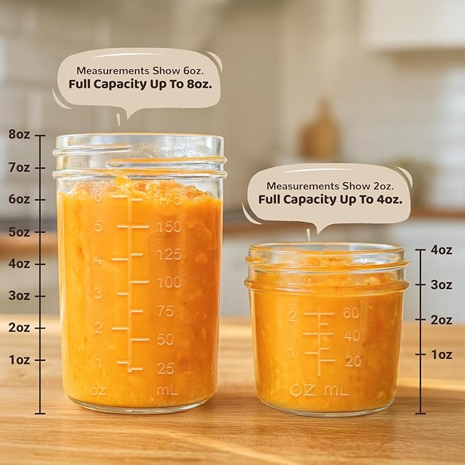 Sursip Glass Baby Food Storage Containers, 4 oz & 8 oz Small Mason Jars with Lids, Airtight for Baby Puree Containers, Juice, Milk, Yogurt, Overnight Oats, Mini Toddler Snack Cups -12 Pack