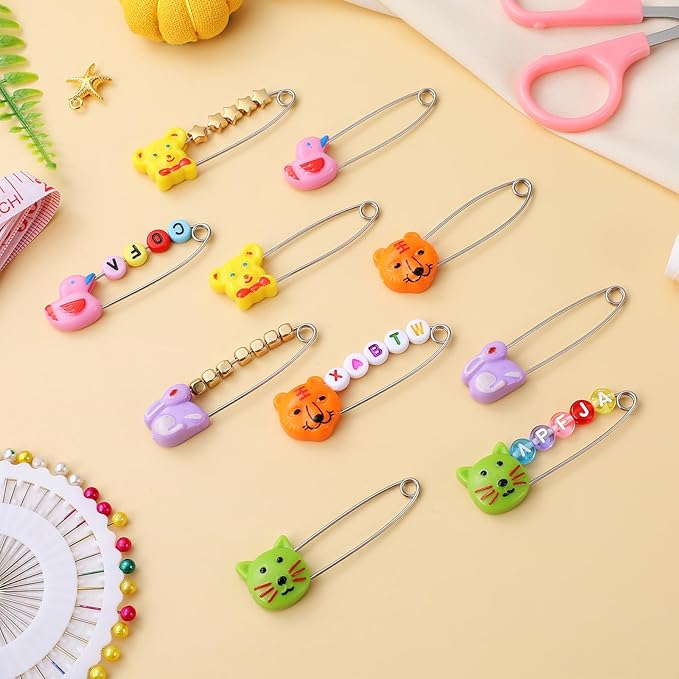Toddmomy 20pcs Animal Safety Pins Stainless Steel Diaper Pins with Plastic Head Newborn Locking Safety with Lock Buckle for Shower Party Favor (Random Color)