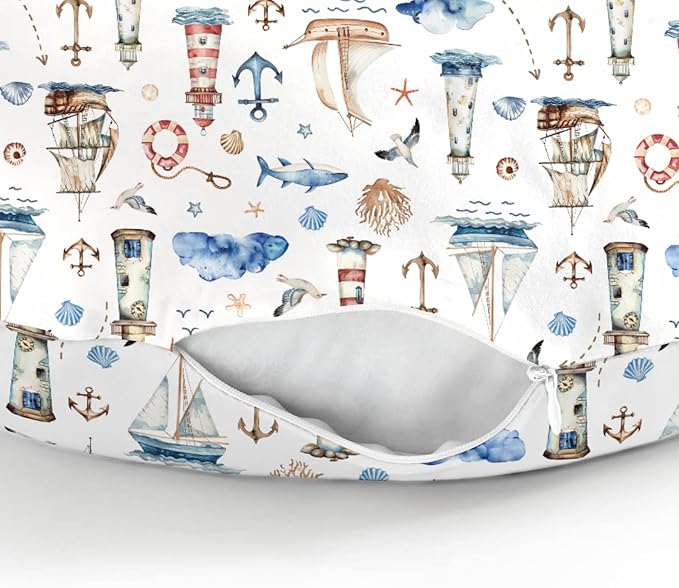 Sailing Adventure Baby Nursing Pillow Covers for Boy Girl Sea Lighthouse Ship Anchors Whale Shells Nursing Pillowcase for Breastfeeding Pillows Boho Beach Summer Soft Stretchy Slipcovers for Newborn