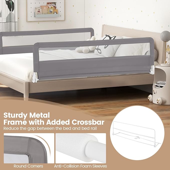 HONEY JOY Bed Rail for Toddlers, 71-in Extra Long, Portable Safety Bed Guardrail w/Double Safety Child Lock, Foldable Baby Bed Rail Guard, Fit King & Queen Full Twin Size Bed Mattress(Gray, Pack 2)