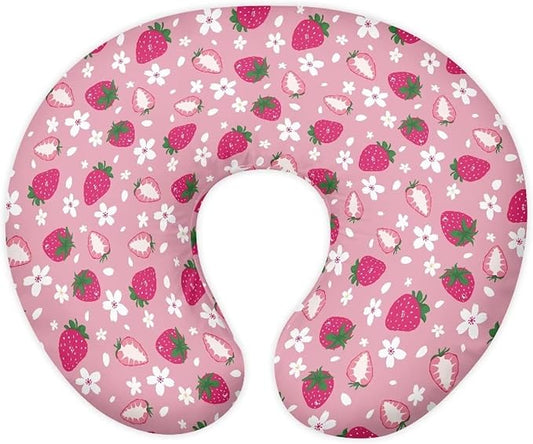 Strawberry Floral Nursing Pillow Covers for U-Shaped Breastfeeding Pillow Nursing Pillow Case for Newborn Boys Girls Hidden Zipper Design Soft and Skin-Friendly