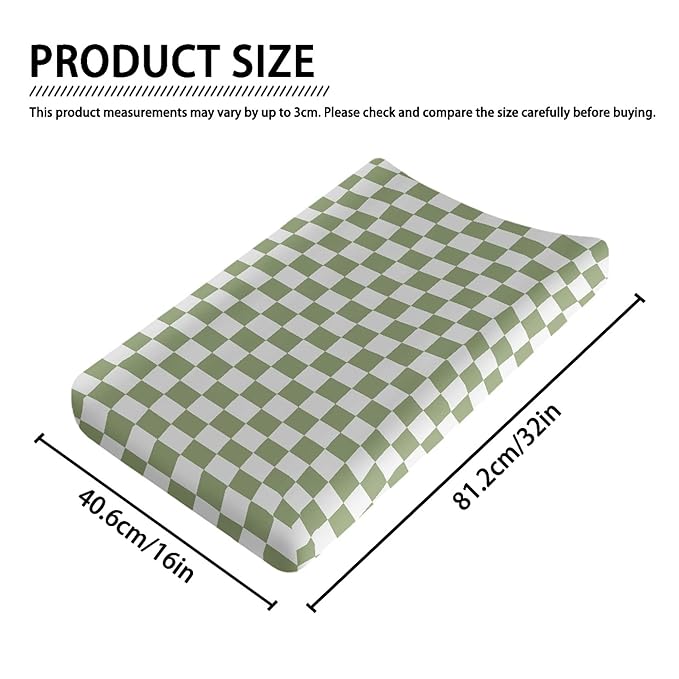 Sage Green Checkered Changing Pad Cover for Baby Girls Boys Cartoon Breathable Diaper Change Table Sheet Soft Stretchy Cute Change Table Mat Cover Fit 32x16