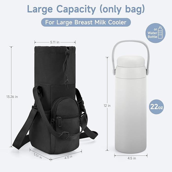 Portable Travel Bag for Breast Milk Cooler, Fits Milk Cooler & Portable BreastMilk Chiller, Leakproof,Insulated & Scratch-Resistant Bottle Carrier with Shoulder Strap & Extra Storage, Black