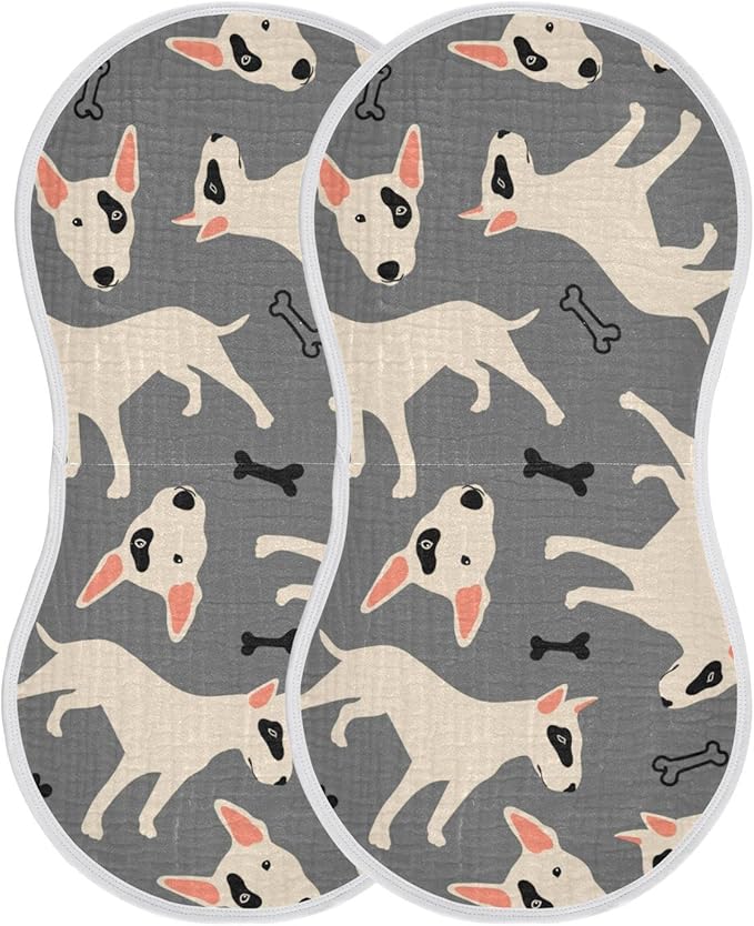 Bull Terrier Pitbull Dog and Bone Muslin Burp Cloths for Baby 2 Pack 100% Cotton Baby Washcloths Bibs for Boy Girl