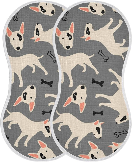 Bull Terrier Pitbull Dog and Bone Muslin Burp Cloths for Baby 2 Pack 100% Cotton Baby Washcloths Bibs for Boy Girl