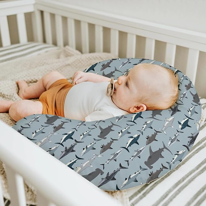 Sharks Boho Neutral Baby Nursing Pillow Covers for Boy Girl Sea Shark Species Nursery Pillowcase for Breastfeeding Pillows Marine Ocean Shark Lover Gifts Soft Stretchy Slipcovers for Newborn Infant