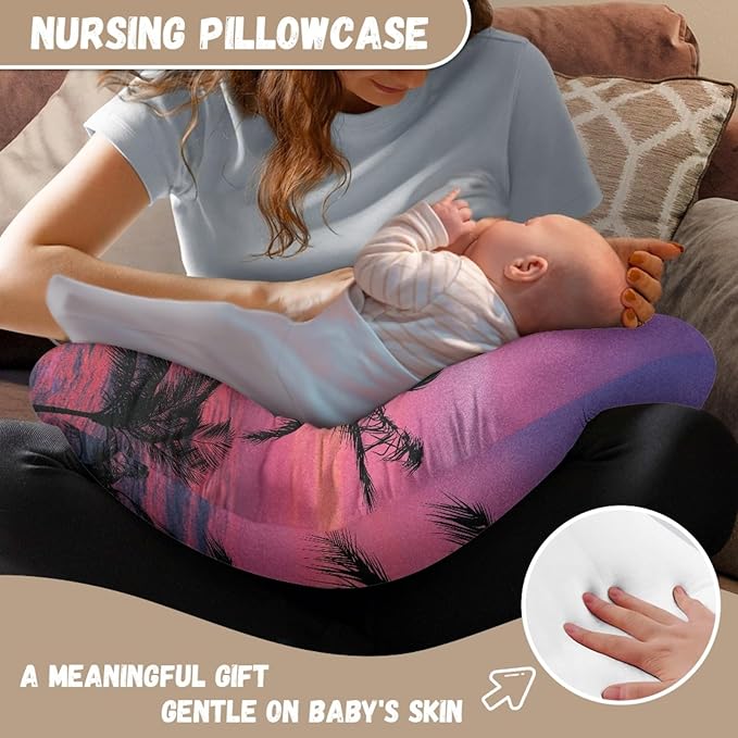 Forchrinse Hawaiian Palm Tree Red Sky Nursing Pillow Cover for Baby Boys Girls,Soft Breastfeeding Pillow Cover Infant Feeding Cushion Cover Washable