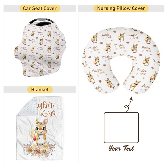 Dyoart Custom Baby Nursing Pillow Cover for Nursing, Animal Theme Removable Nursing Covers for Breastfeeding Pillows, Ultra Soft Comfortable Slipcover for Newborn Baby Boys and Girls, Cute Squirrel
