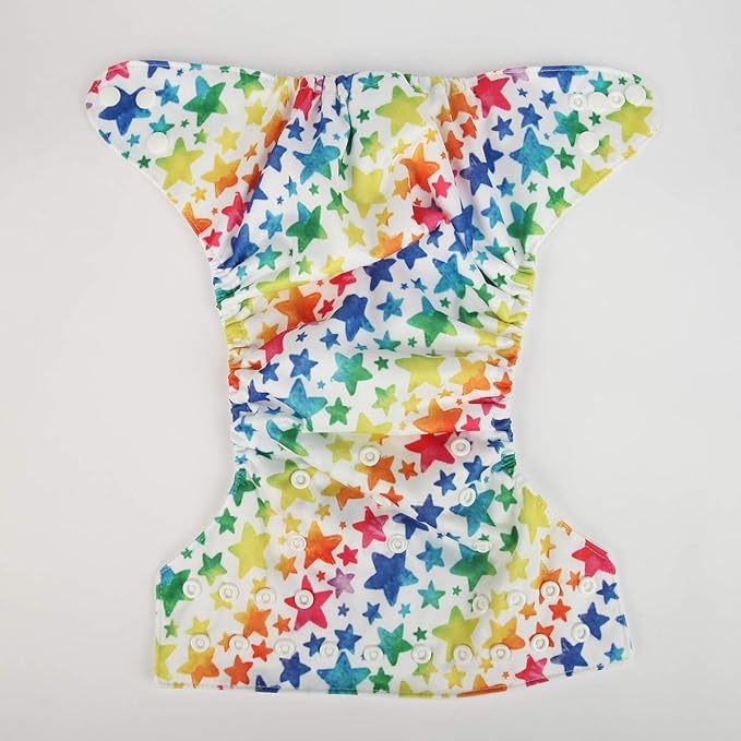 Baby Pocket Diaper Nappy Reusable Washable 8lbs to 36lbs (Multicolor Stars)