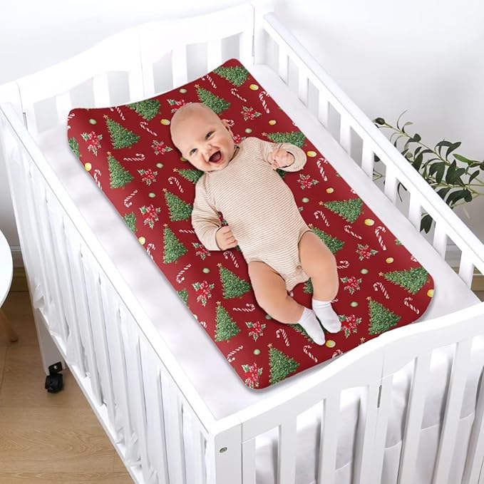 Christmas Tree Baby Changing Pad Cover for Newborn Soft Comfy Diaper Change Table Pad Covers for All Season Easy to Install Cradle Mattress Sheets Gift for Holiday