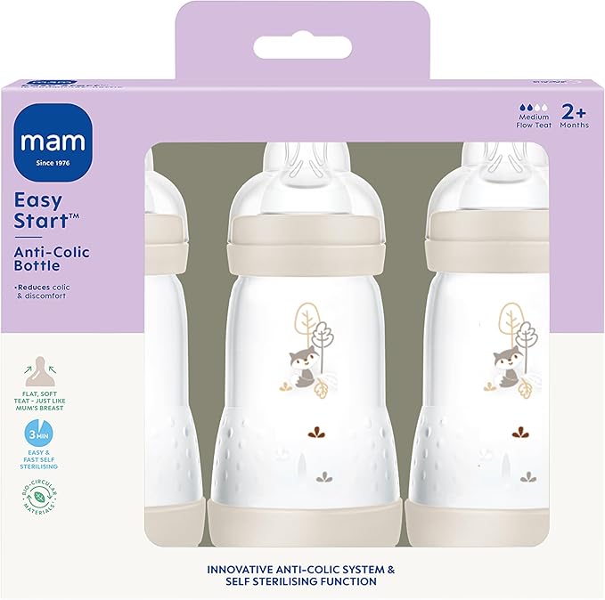 Babyprice Mam Self Sterilising Anti-colic Bottle 260ml 3 Pack Neutral Colours