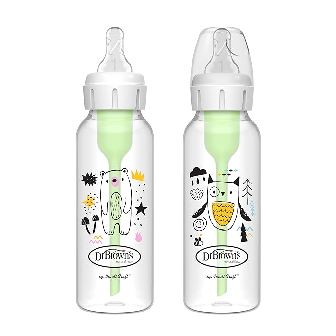 Dr. Brown's Anti-Colic Options+ Narrow Baby Bottle 2-Pack with Level 1 Slow Flow Nipples, 8 oz, 0m+, and Level 1 Slow Flow Nipples 6 Count