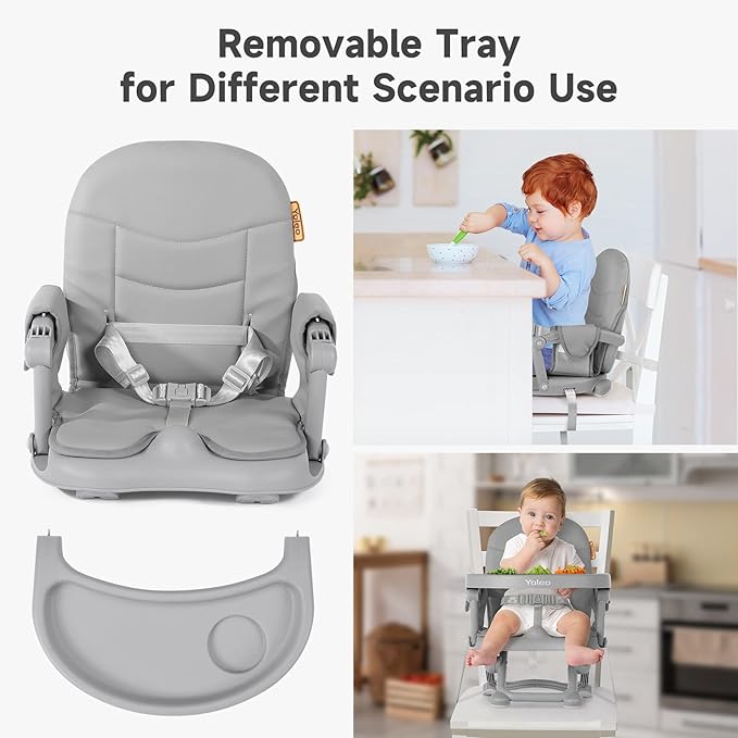 YOLEO Baby High Chair Booster Seat for Dining Table, Foldable High Chairs with Adjustable Heights, Travel Booster Seat with Removable Tray