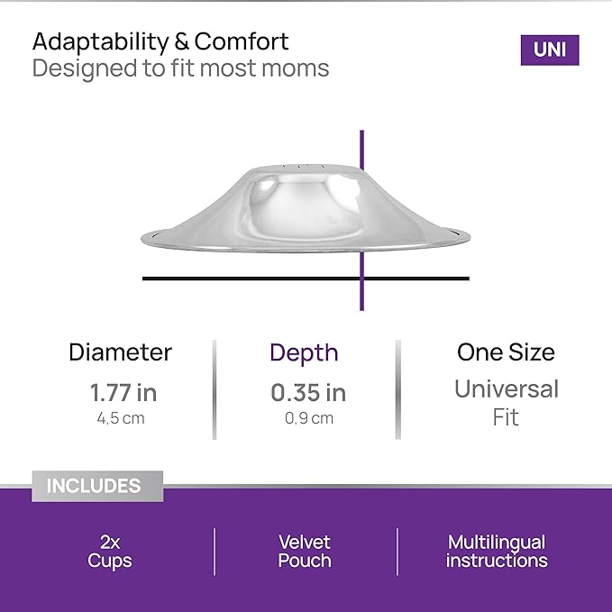 Original Italian Silver Nursing Cups - Nipple Shields for Breastfeeding - Helps Soothe and Protect Sore Nipples - Dermatologically Tested - Medical Device FDA-Registered (Universal Fit)