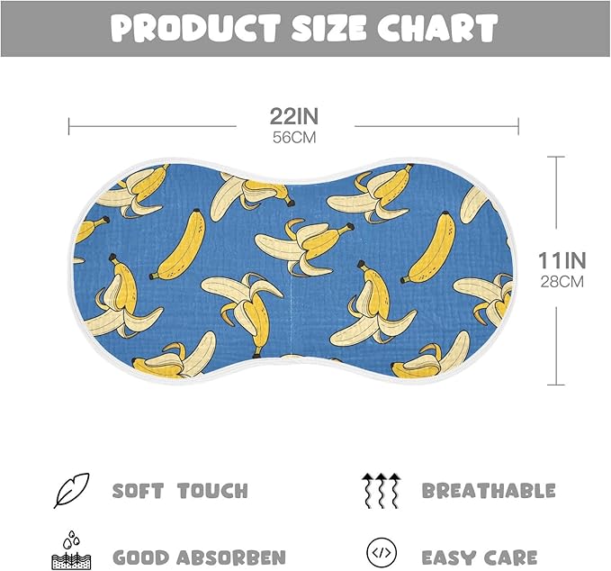 4 Pack Muslin Burp Cloths Cartoon Banana Blue Print Cotton Baby Burp Cloths Absorbent Soft Burping Cloth Washcloths for Newborn Babies 22x11 Inch