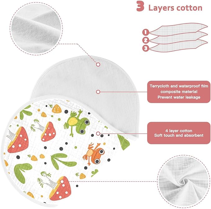 vvfelixl Frog Mushroom Cartoon Burp Cloths for Baby Boy Girls Baby Washcloths Burp Rags 1 Pack