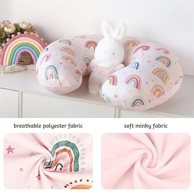 Nursing Pillow Cover 1 Pack, Removable Nursing Pillow Cover for Breastfeeding Pillows, Super Soft Comfortable Slipcover for Boy and Girls, Pink & Rainbow