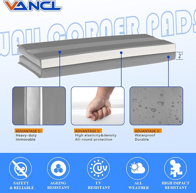 Light Grey Wal Corner Padding 2" Thick Wall Corner Safety Padding Heavy Duty Waterproof Durable 2 Sides Wall Corner Guards for Protector