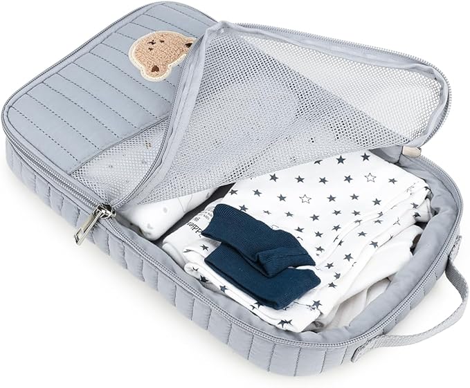 MOMIGO Baby Diaper Bag Organizer Pouches - 2 Pack Waterproof Pod Hanging Diaper Bag Cute Rabbit Bear Mesh Bag Reusable, Washable or Baby Cloth Diapers (Blue)