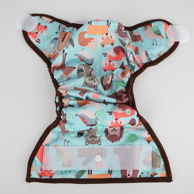 Baby Cloth Diaper Cover Nappy Hook and Loop Double Gusset 6.6lbs to 33lbs (Animal Friends)