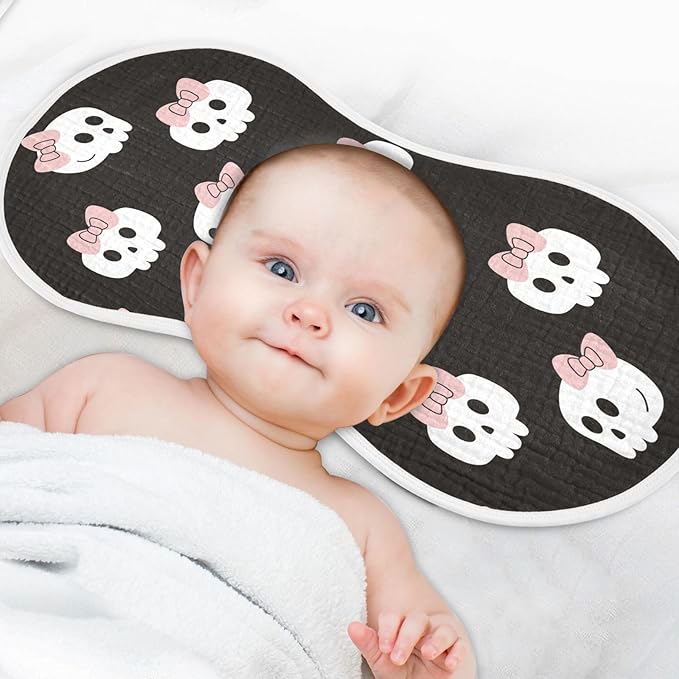 vvfelixl Skulls Bow Halloween Burp Cloths for Baby Boy Girls Baby Washcloths Burp Rags 1 Pack